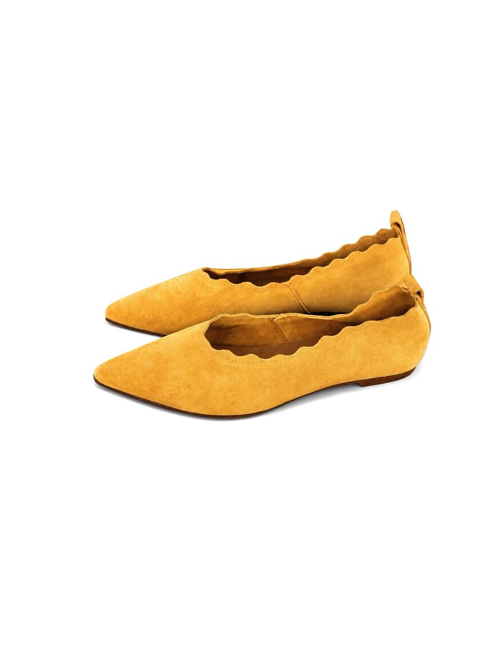 Club Nico Mustard Suede Scalloped High Vamp Pointed Toe Ballet Flats Spain Made
